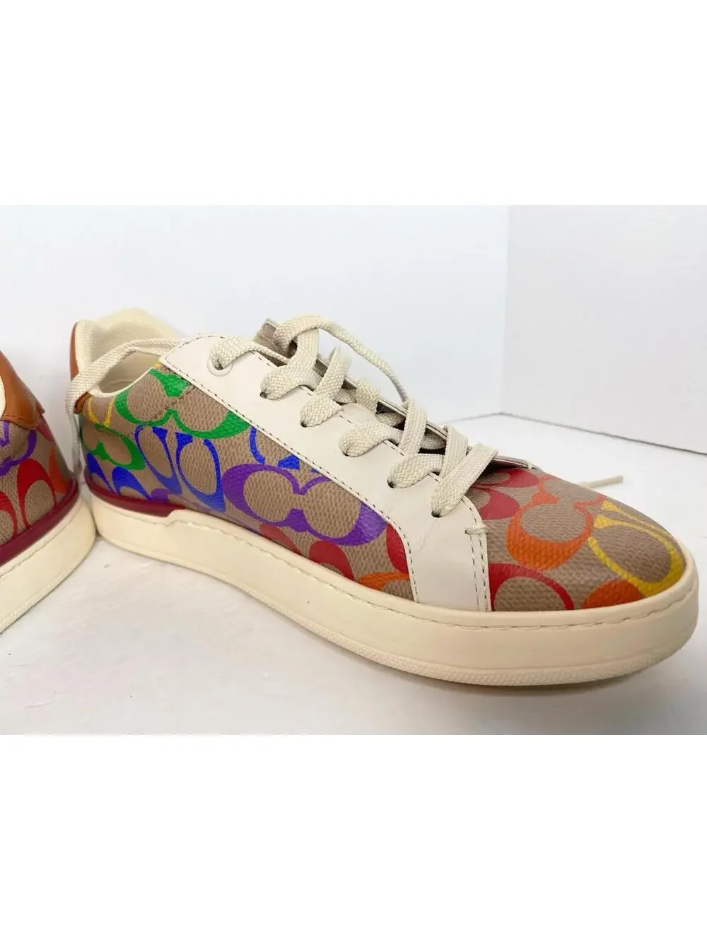 Coach Monogram Lowline Ladies Rainbow Coated Canvas Sneakers 7.5 B
